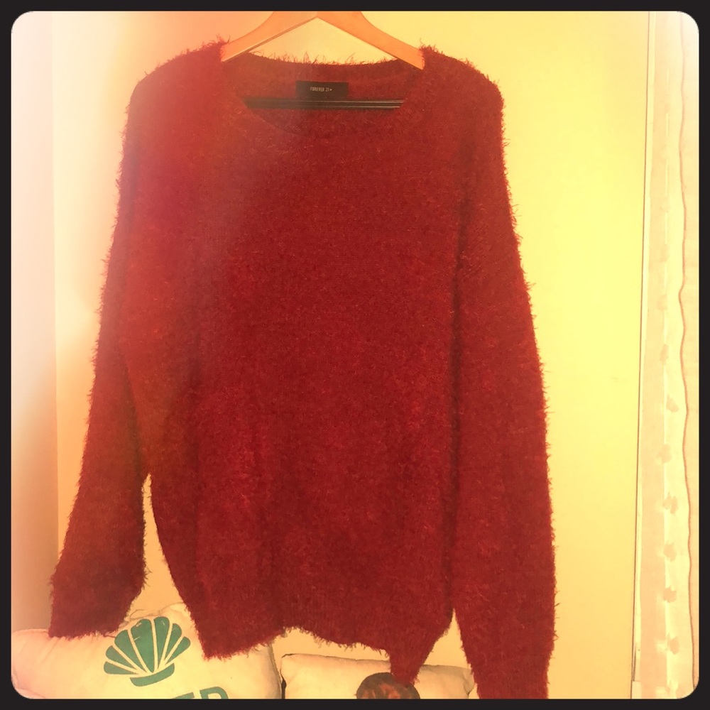 F21 plus size fuzzy red sweater